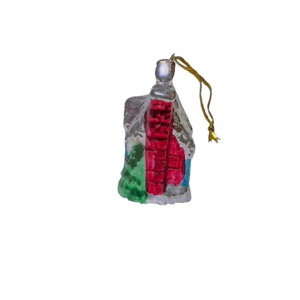 VTG Ceramic Christmas Tree Village House Metallic‎ Glaze Side Chimney Ornament